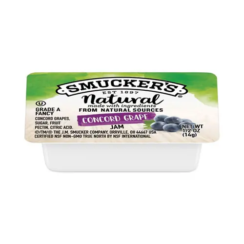 Smucker's® Smuckers Natural Jam, Concord Grape, 0.5 oz Container, 200/Carton