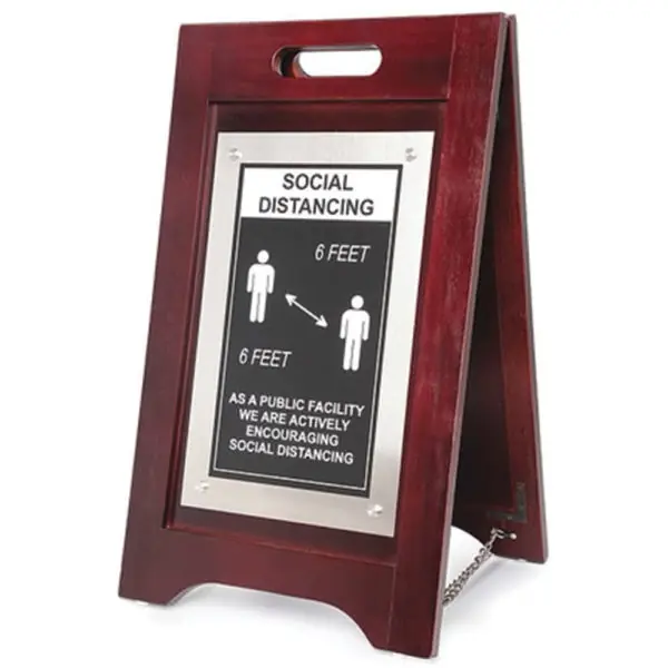 Social Distancing Floor Sign, PK2 Wood: Walnut or Black