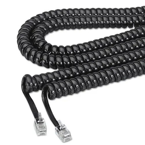Softalk® Coiled Phone Cord, Plug/Plug, 25 ft, Black