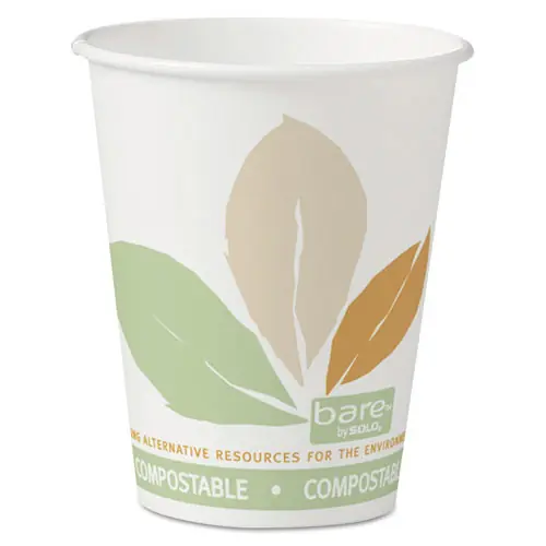 SOLO® Bare Eco-Forward PLA Paper Hot Cups, 8 oz, White/Green/Orange, 50/Bag, 20 Bags/Carton