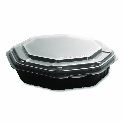 SOLO® Creative Carryouts OctaView Hinged Lid Containers, Black/Clear, Plastic, 100/Carton