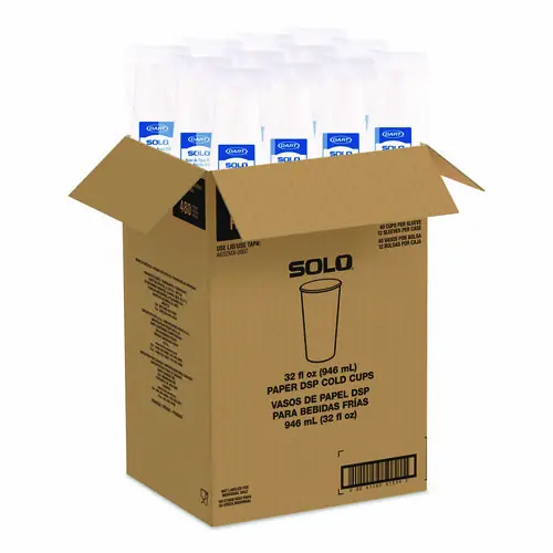 SOLO® Double Sided Poly (DSP) Paper Cold Cups, 28 oz to 32 oz, White, 480 Cups/Carton