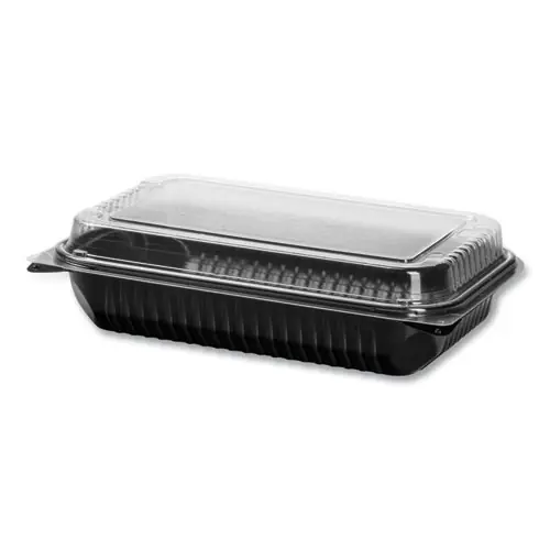 SOLO® Hinged-Lid Dinner Box, 64 oz, Black/Clear, Plastic, 100/Carton
