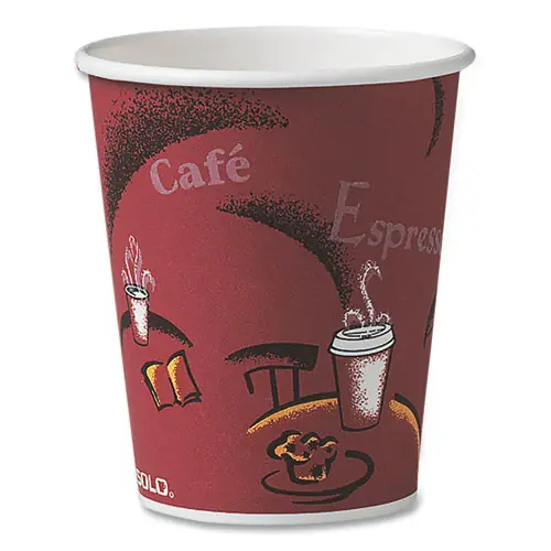 SOLO® Paper Hot Drink Cups in Bistro Design, 10 oz, Maroon, 50/Pack
