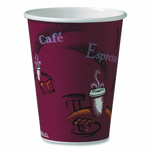 SOLO® Paper Hot Drink Cups, Bistro Design, 12 oz, Maroon, 300/Carton