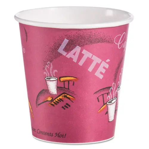 SOLO® Paper Hot Drink Cups, Bistro Design, Maroon, 10 oz, 1000/Carton