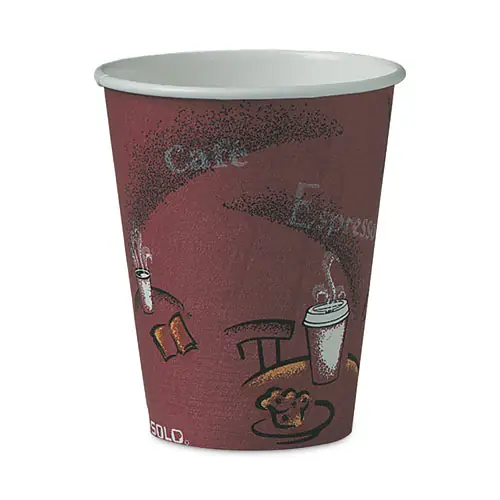 SOLO® Paper Hot Drink Cups in Bistro Design, 8 oz, Maroon, 50/Bag, 20 Bags/Carton