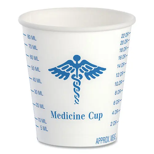 SOLO® Paper Medical and Dental Graduated Cups, 3 oz, White/Blue, 100/Bag, 50 Bags/Carton