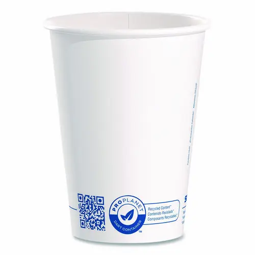 SOLO® Recycled Content PCF Paper Hot Cups, ProPlanet Seal, 12 oz, White, 50/Pack