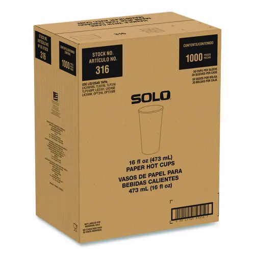 SOLO® Recycled Content PCF Paper Hot Cups, ProPlanet Seal, 16 oz, White/Blue, 1,000/Carton