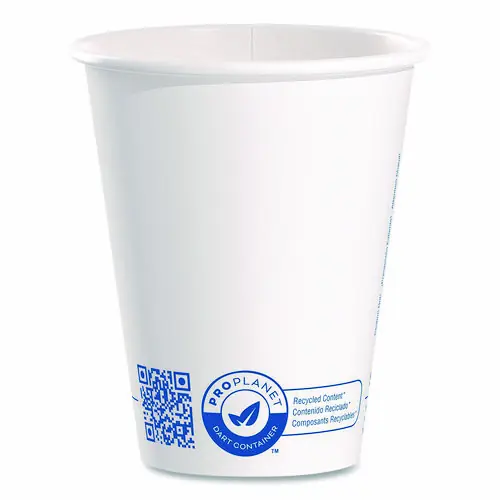 SOLO® Recycled Content PCF Paper Hot Cups, ProPlanet Seal, 8 oz, White, 50/Pack