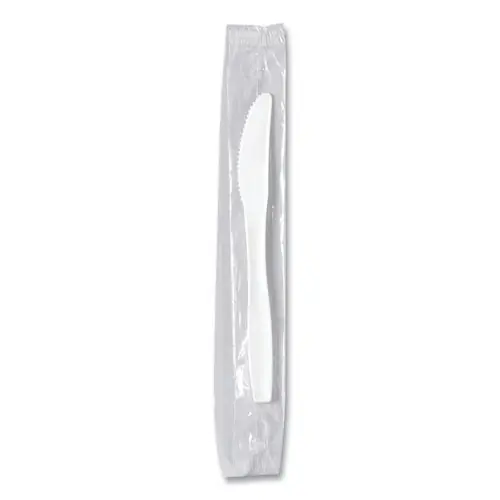 SOLO® Regal Mediumweight Cutlery, Individually Wrapped, Knife, Plastic, White - 1,000/Carton