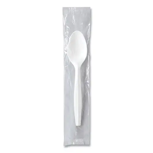 SOLO® Regal Mediumweight Cutlery, Individually Wrapped, Spoon, Plastic, White, 1,000/Carton