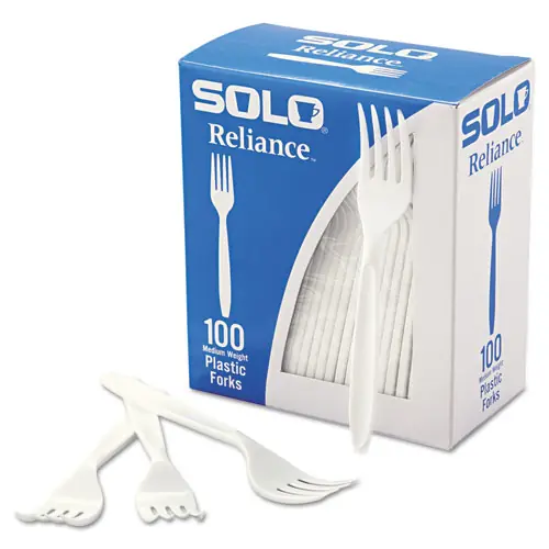 SOLO® Reliance Mediumweight Cutlery, Fork, Plastic, White, 100/Box, 10 Boxes/Carton