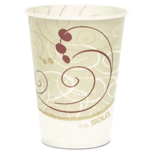 SOLO® Symphony Design Wax-Coated Paper Cold Cups, 9 oz, White/Beige/Red, 100/Sleeve, 20 Sleeves/Carton
