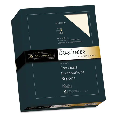 Southworth® 25% Cotton Business Paper, 24 lb Bond, 8.5 x 11, Natural, 500 Sheets/Ream
