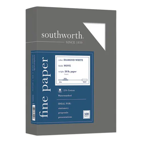 Southworth® 25% Cotton Diamond White Business Paper, 8.5 x 11, 500 Sheets