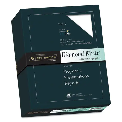 Southworth® 25% Cotton Diamond White Business Paper, 24 lb, 8.5 x 11, 500 Sheets, 95 Brightness
