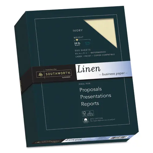 Southworth® 25% Cotton Linen Business Paper, 24 lb Bond, Ivory, 500 Sheets