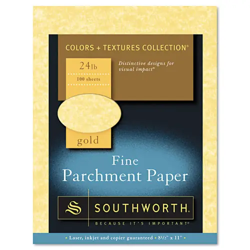 Southworth® Parchment Specialty Paper, 24 lb Bond Weight, 8.5 x 11, Gold, 100/Pack