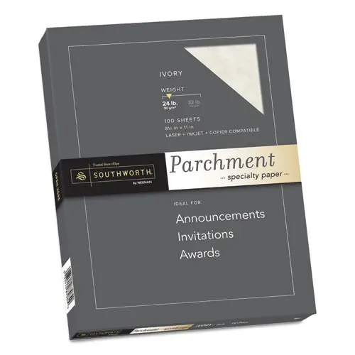 Southworth® Parchment Specialty Paper, 24 lb Bond Weight, 8.5 x 11, Ivory, 100/Pack