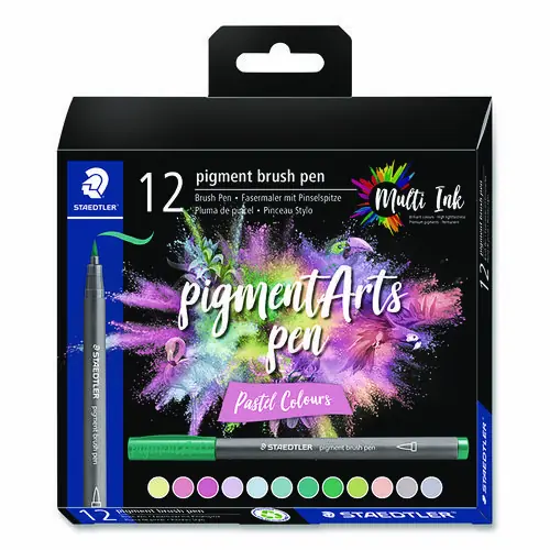 Staedtler® Pigment Brush Pen Set, Medium Firm, Assorted Pastel Colors, 12/Pack