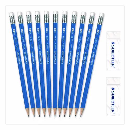 Staedtler® Pre-Sharpened Wooden Pencils with (20) Block Erasers, HB #2 Black Lead, Blue Barrel, 250/Pack