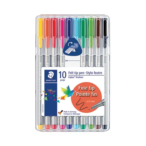 Staedtler® Triplus Fineliner Porous Point Pen, Extra-Fine 0.3 mm, Assorted Colors, 10/Pack