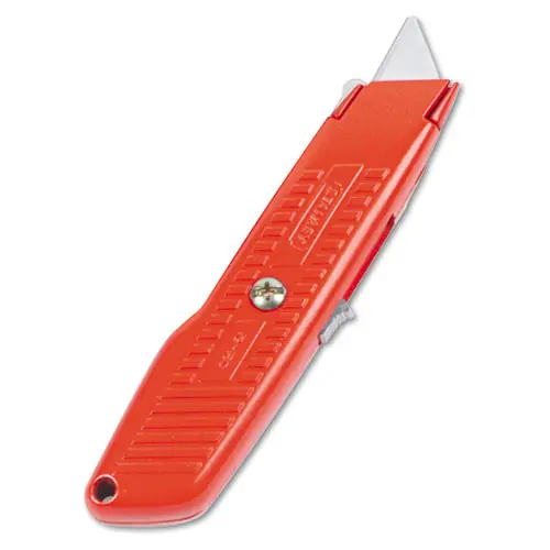 Stanley® Interlock Safety Utility Knife with Self-Retracting Round Point Blade, Red Orange