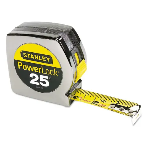 Stanley® Powerlock II Power Return Tape Measure, 1" x 25 ft, Chrome/Yellow