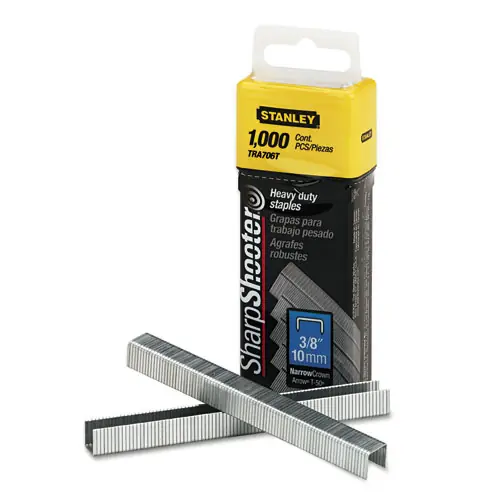 Stanley® SharpShooter Heavy-Duty Tacker Staples, 0.38" Leg, 0.5" Crown, Steel, 1,000/Box
