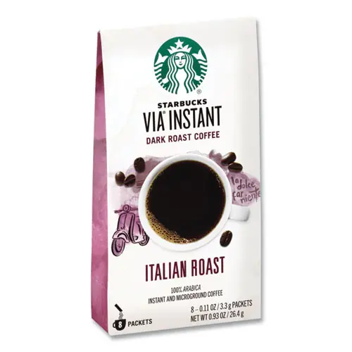 Starbucks® VIA Ready Brew Coffee, Italian Roast, 8 Packets per Pack, 12 Packs per Carton, 0.11 oz Each
