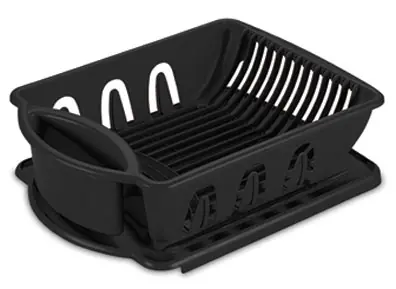 Sterilite Medium Plastic Sink Set, Dish Drainer & Mat, Black