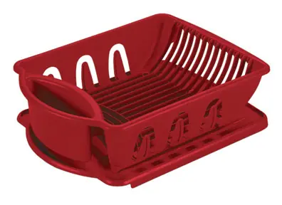Sterilite Medium Plastic Sink Set, Dish Drainer & Mat, Red