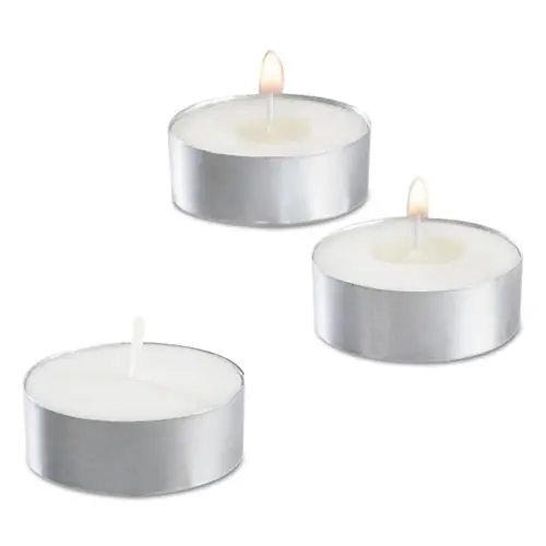 Sterno® Tealight Candle, 5 Hour Burn, 0.5"h, White, 50/Pack, 10 Packs/Carton
