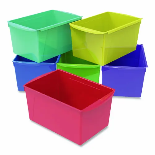 Storex Double XL Wide Interlocking Book Bins, Assorted Bright Colors, 6/Carton