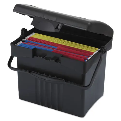 Storex File Box with Organizer, Letter Files, Black