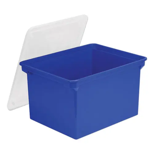 Storex Plastic File Tote, Blue/Clear, 18.5" x 14.25" x 10.88"