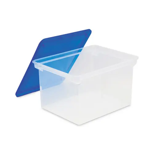 Storex Plastic File Tote, Letter/Legal Files, Clear/Blue