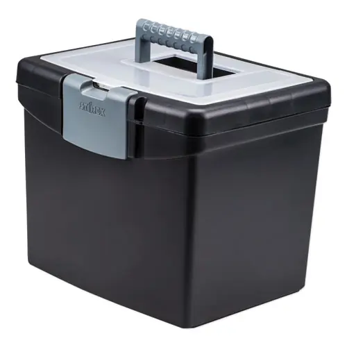 Storex Portable File Box with Large Organizer Lid, Letter Files, Black