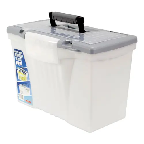 Storex Portable Letter/Legal Filebox with Organizer Lid, Clear/Silver