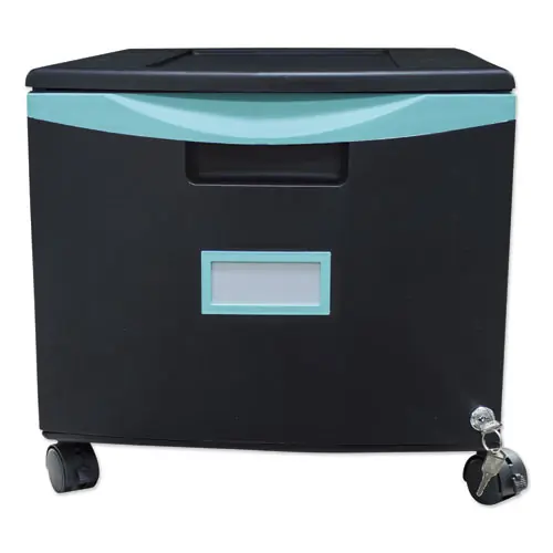 Storex Single-Drawer Mobile Filing Cabinet, 1 Legal/Letter-Size File Drawer, Black/Teal