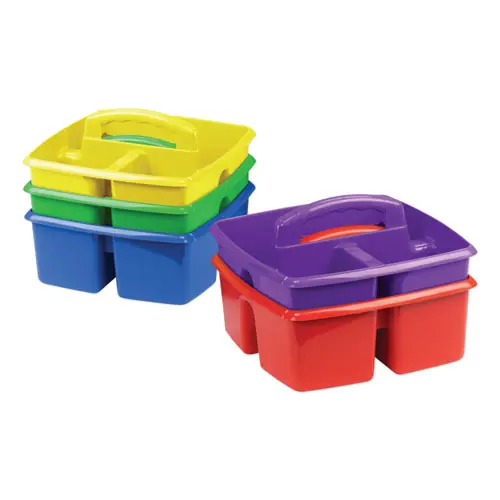Storex Small Art Caddies, 3 Sections, 9.25" x 9.25" x 5.25", Assorted Colors, 5/Pack