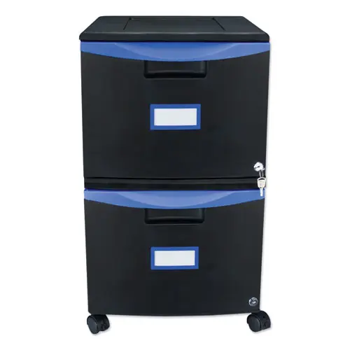 Storex Two-Drawer Mobile Filing Cabinet, 2 Legal/Letter-Size File Drawers, Black/Blue