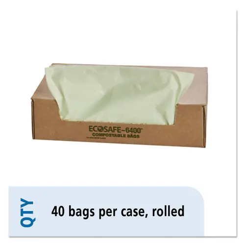 Stout® by Envision™ EcoSafe-6400 Compostable Trash Bags, Green, 48 Gallon, 42" x 48", 0.85 mil, 40/Box
