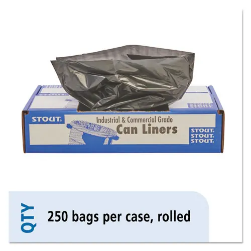 Stout® by Envision™ Total Recycled Content Plastic Trash Bags, 10 gal, 1 mil, 24" x 24", Black/Brown, 250/Carton