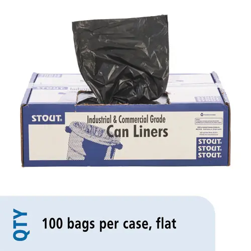 Stout® by Envision™ Total Recycled Content Plastic Trash Bags, 60 gal, Black/Brown, 100/Carton