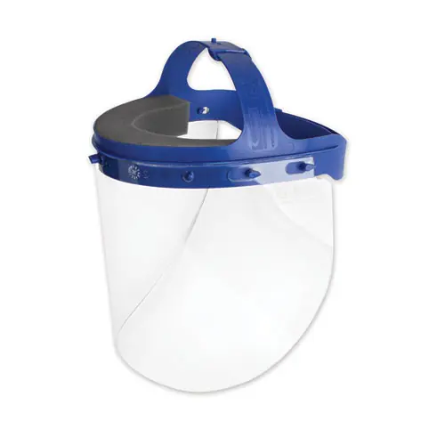Suncast® Fully Assembled Full Length Face Shield with Head Gear, Clear/Blue