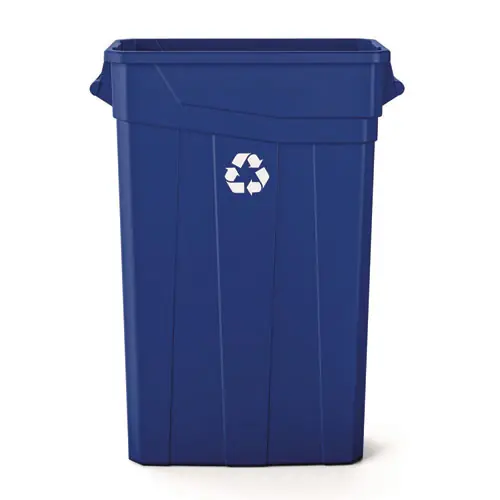 Suncast Commercial® 23 Gallon Resin Slim Recycling Trash Can, Plastic, Blue/White