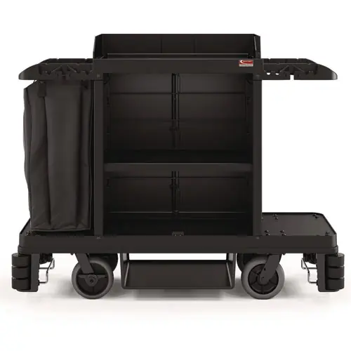 Suncast Commercial® Partially Assembled Premium Housekeeping Cart, Plastic, 1 Shelf, Black